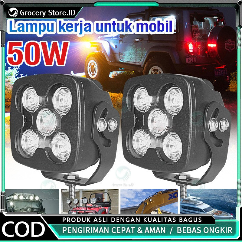 4PC 2PC Lampu Tembak Sorot 50 Watt Ketebalan 9 cm Lampu Spot & Sebar Dotrex 5 Mata Lampu Mesin Motor