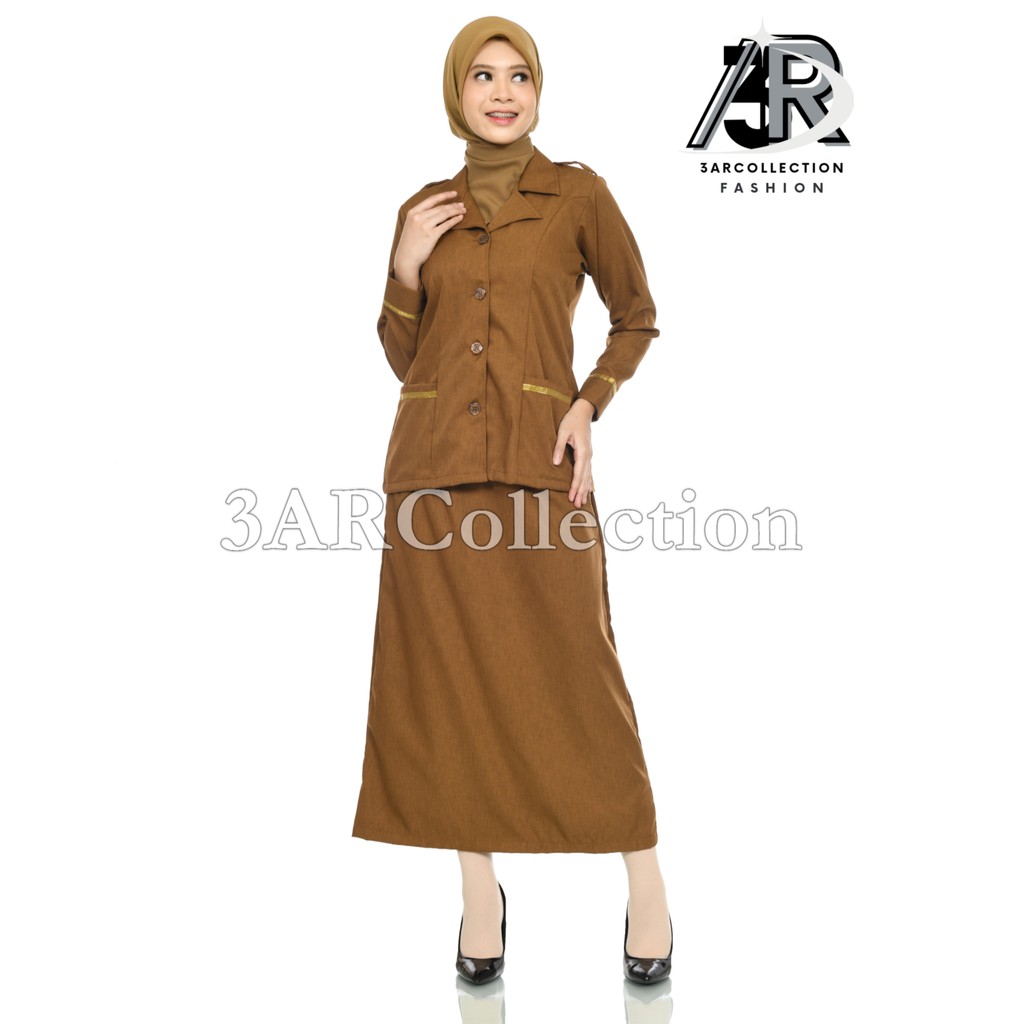 Baju Dinas Wanita – Setelan Rok PNS Khaki Tua & Muda