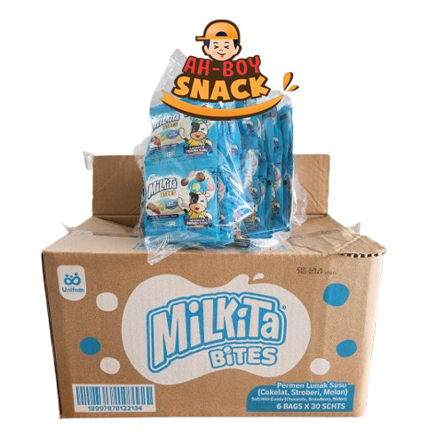 

1 DUS - MILKITA BITES BIRU RENCENG ISI 30 SACHET, PERMEN SUSU - AHBOY SNACK