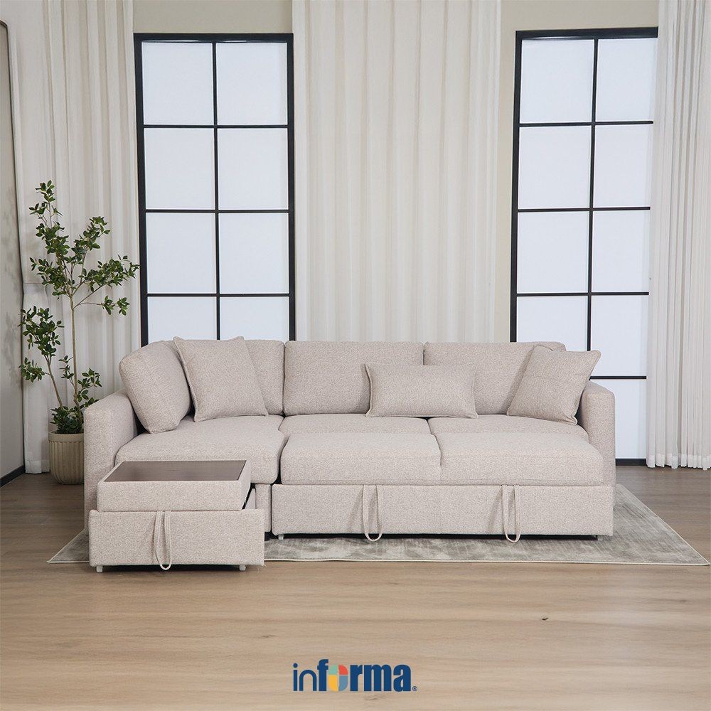 Informa Helix Sofa Bed Sudut Fabric Kiri - Cokelat Muda