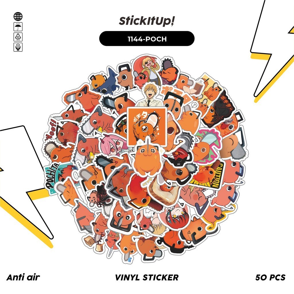 

COD✨ 100 Pcs Stiker Pack Anime Pochita Lucu Lucu Aesthetic Vynil Waterproof untuk Freebies Sticker Buku Journal Casing HP Laptop