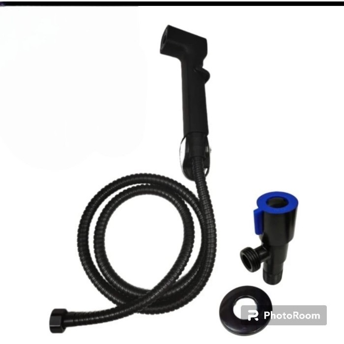 paket jet shower 15 hitam + stop kran stainless hitam F9A/F75 minimalis