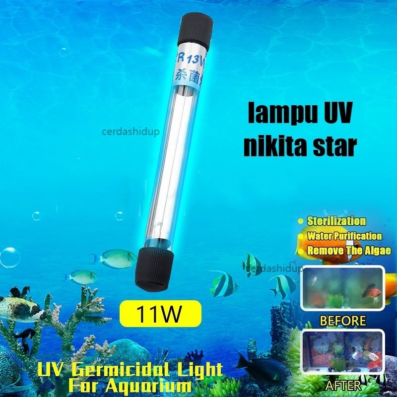 Lampu UV 11 Watt Aquarium Kolam koi Sterilisasi Pembasmi Lumut 11 watt