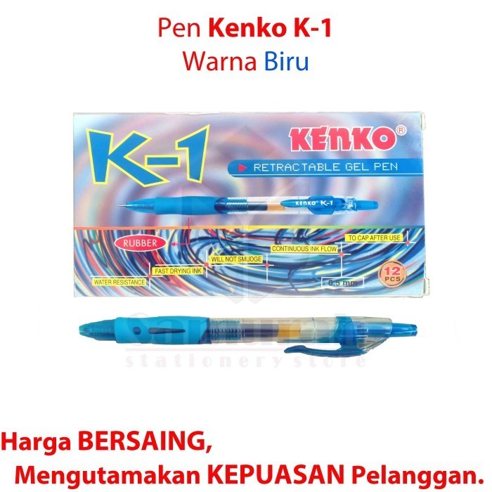 

Pen Gel Kenko K1 0.5mm/ Retractable Gel Pen K-1 0.5mm Pen Cetek 0.5 mm - Biru