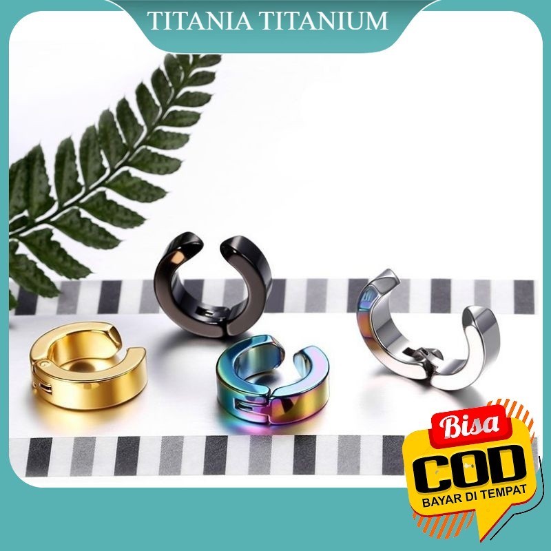 BISA COD. Anting Jepit Tanpa Tindik Bahan Titanium Gradasi Pelangi dapat 2 pcs - Sepasang, untuk Pri