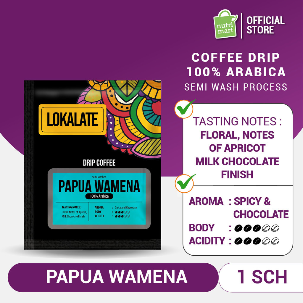 

Lokalate Drip Coffee Papua Wamena 1 Bag – 100% Arabica with Semi Washed Process