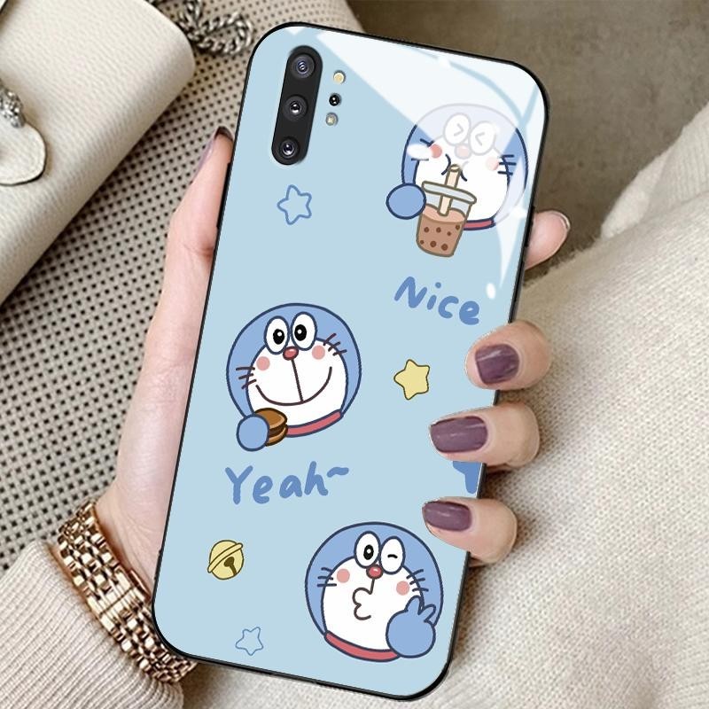 Casing Hp For Samsung Note 10 Plus Note 9 Note 10 4G 5G Glass Silicon Back Cute Doraemon Casing Soft