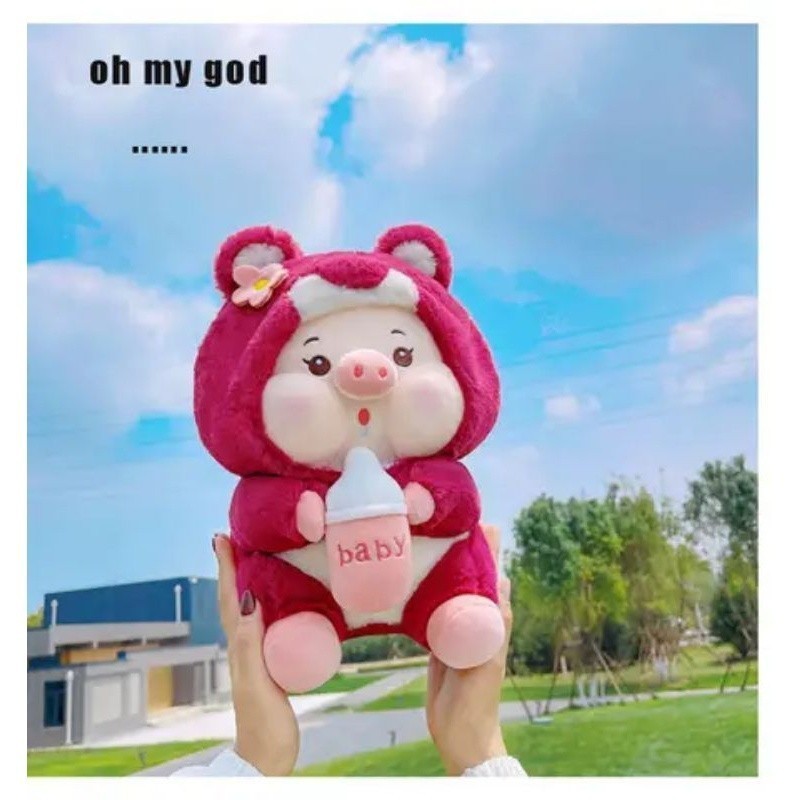 BONEKA PIGGY CUSTOM LOTSO DOT UKURAN 35CM BABI BAJU HOODIE LOTSO PIG DOLL MAINAN ANAK LUCU GIFT KADO