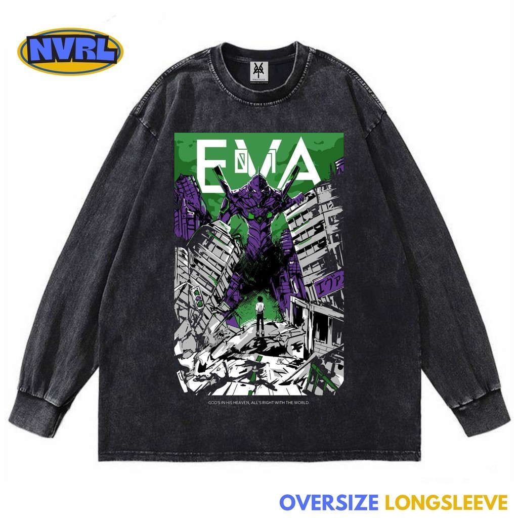 Kaos oversize longsleeve evangelion washed washing vintage tee