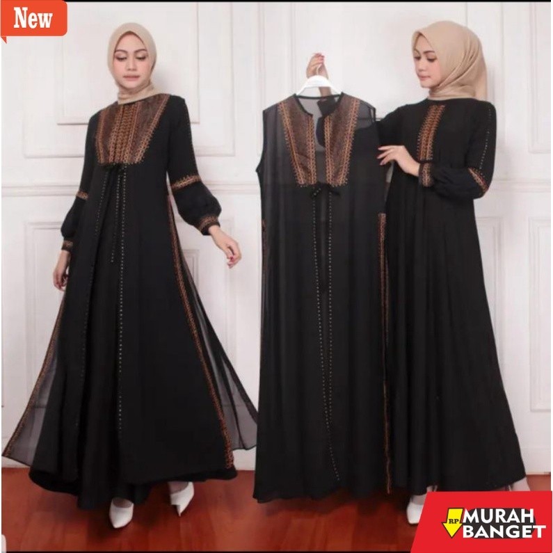 abaya shopee haul 2024 Abaya turkey gamis hitam dress arab bordir renda dubai