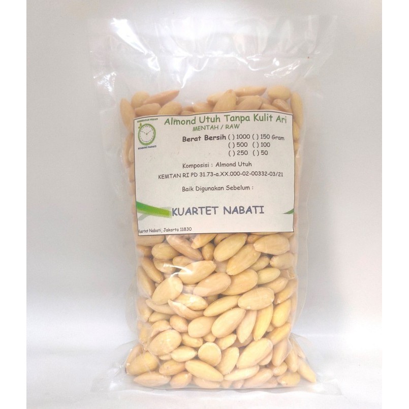 

AD 500gr Almond Utuh Mentah Tanpa Kulit Ari/ Raw Almond Whole Skinless