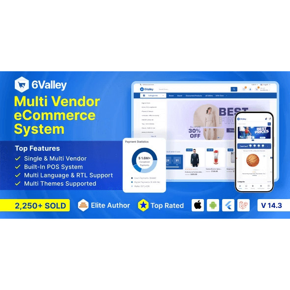 6valley Multi-Vendor E-commerce – Complete eCommerce Mobile App, LARAVEL, FLUTTER PAYMENT