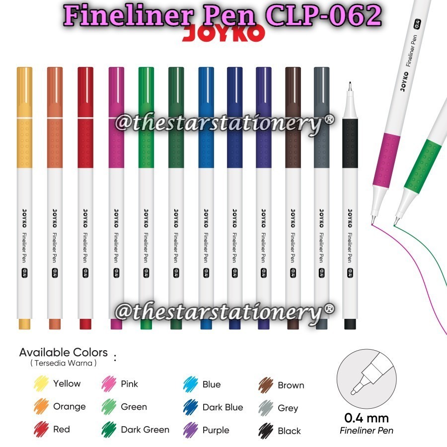

(1 Biji) Color Pen Joyko CLP-062 0.4 mm / Fineliner Pen Pulpen Pena Warna Joyko CLP-062 0.4mm