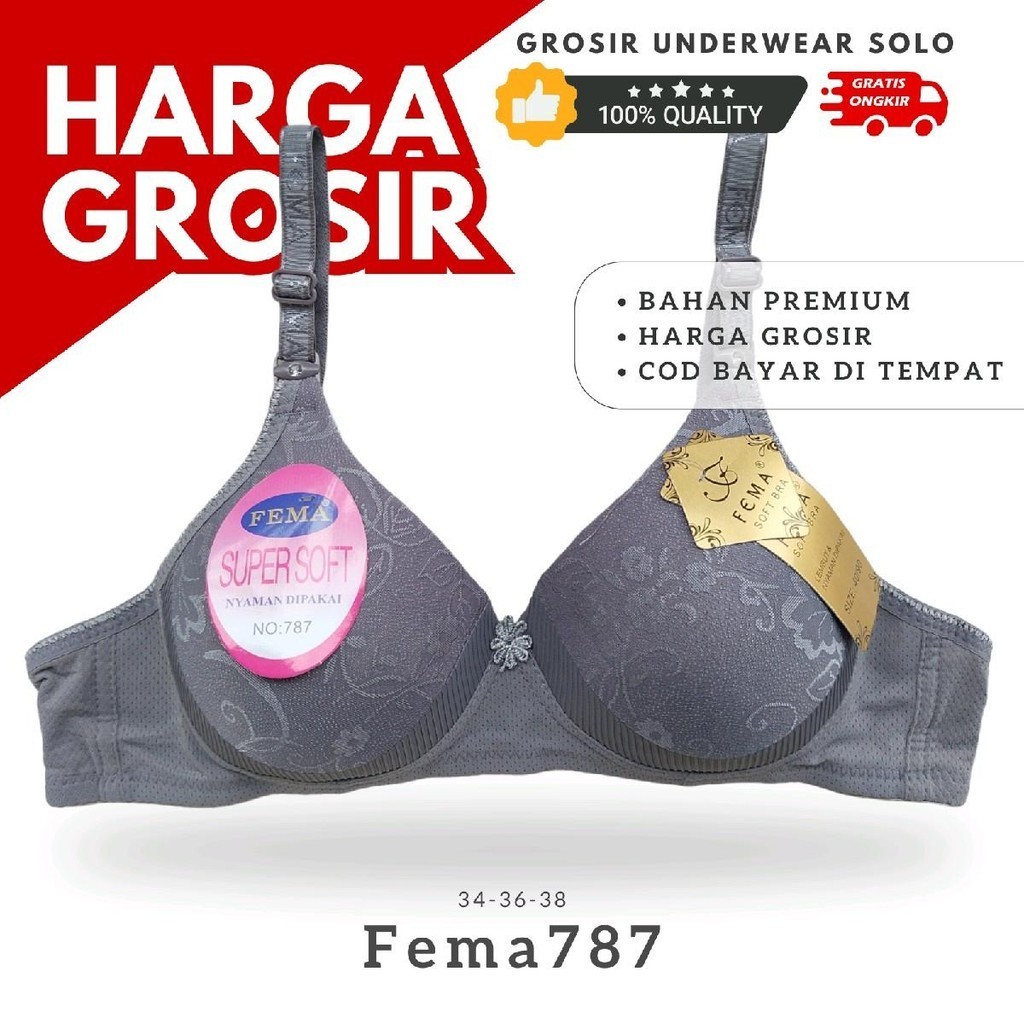 BH Fema Nyaman Tanpa Kawat Bordir Premium - Size 34-36-38 Bra Busa Lembut