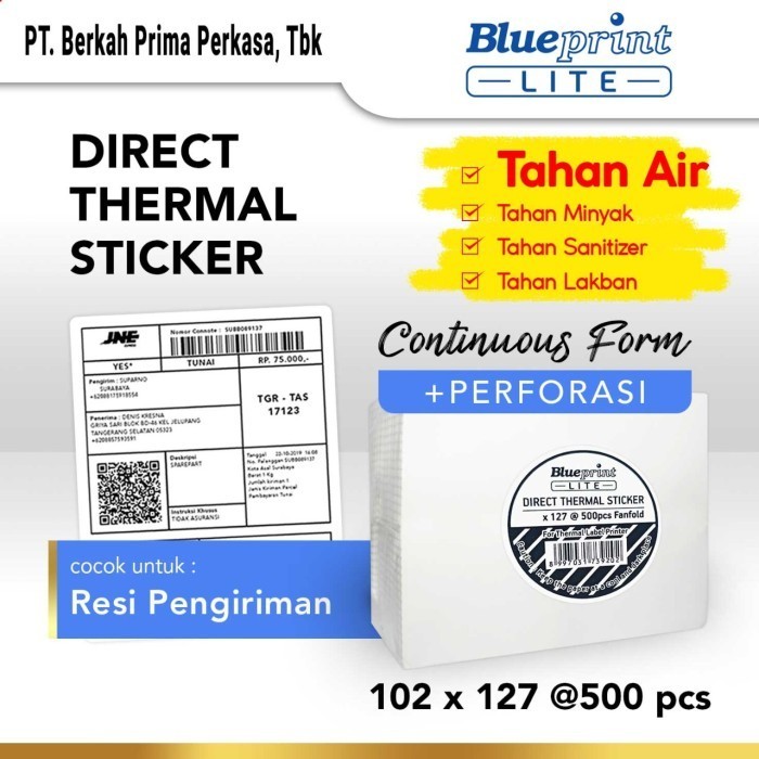 

promo ✨ -Direct Thermal Sticker Label Resi BLUEPRINT Lite 102x127 mm 500Pcs CF