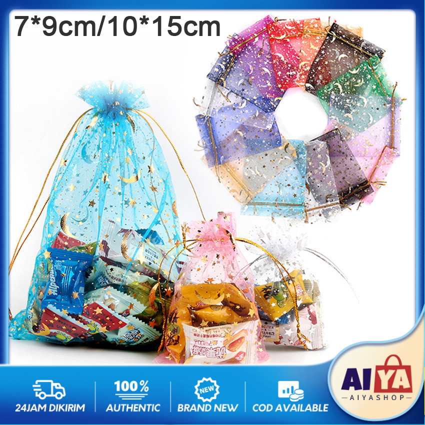 

10Pcs Tas Serut Organza Pouch Dengan Motif Organza Bag Kantong Serut Tas Kemasan Permen Tas Hadiah Grosir Kantong