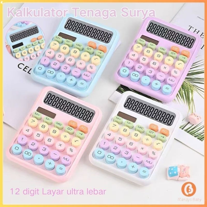 

【Penjual Lokal】Besar Keyboard Kalkulator Macaron Multicolor Pastel Kalkulator Kalkulator Tenaga Surya 12 digit Layar ultra lebar