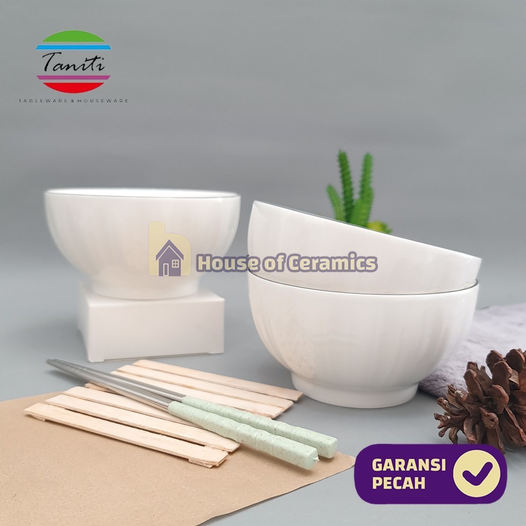 TANITI Mangkok Keramik Squash 5 Inch 13 Cm Mangkok Bulat Cantik Putih Polos
