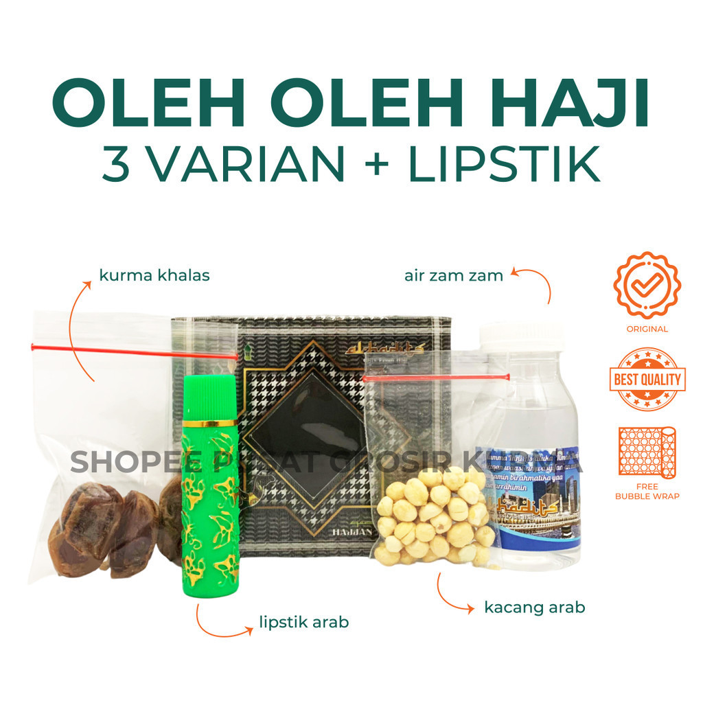 

PAKET OLEH OLEH HAJI GROSIR MURAH ZAMZAM KHALAS KISMIS 3 VARIAN plus LIPSTICK