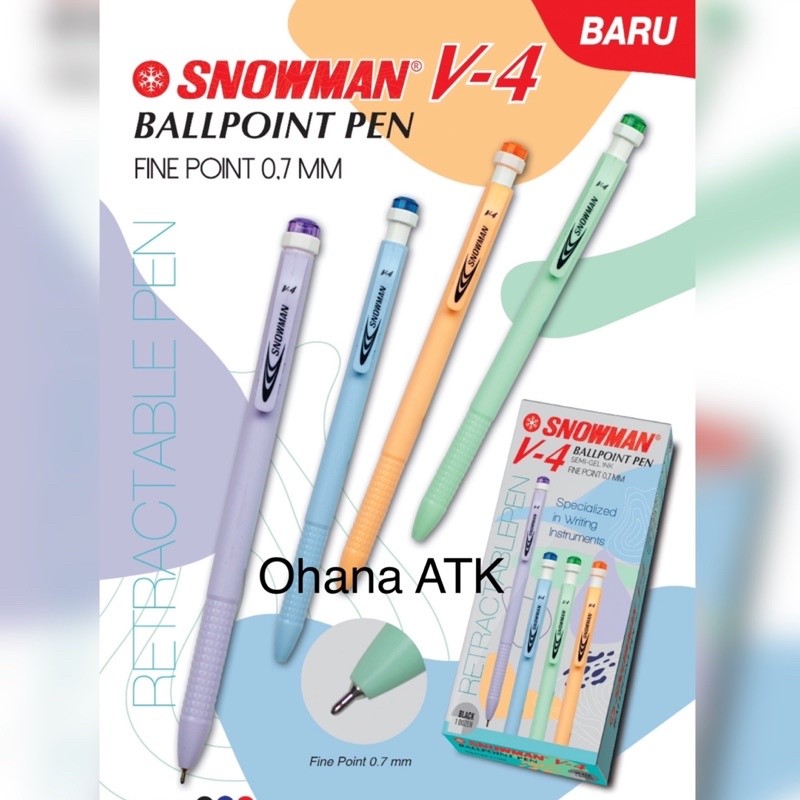 

(1 pack) Pulpen Snowman V-4 Hitam 0.6mm Pastel Colour