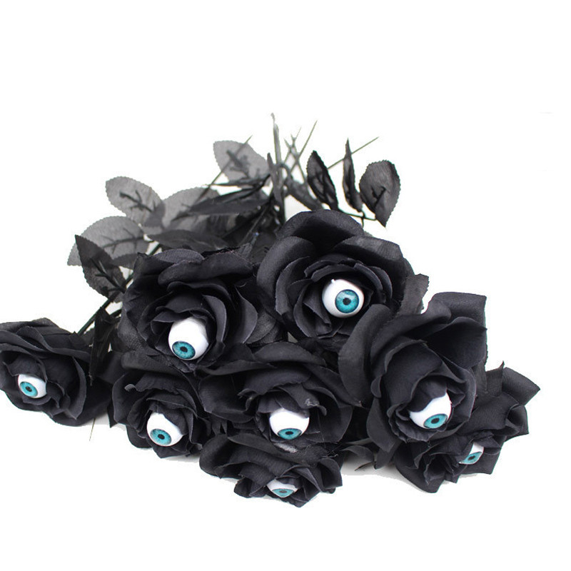 

5/1Pc Horror Flower Rose Artificial Flower With Eyeball Black Fake Flower Halloween Cosplay Supplies Costume Accessory Home Deco