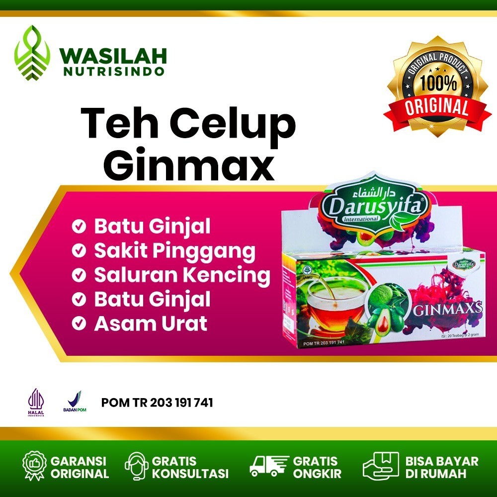 

Teh Celup Herbal Batu Ginjal Ginmaxs DARUSYIFA Lancar Kemih Asli Original Sudah Terdaftar BPOM