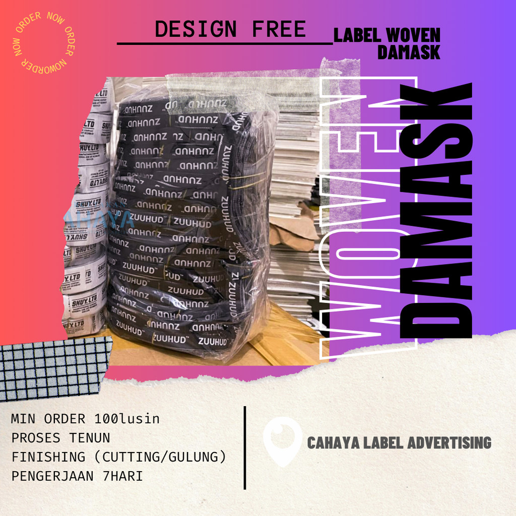 

4x5cm label woven damask, label rajut, label tenun, label tas, label kaos, label hijab, merek