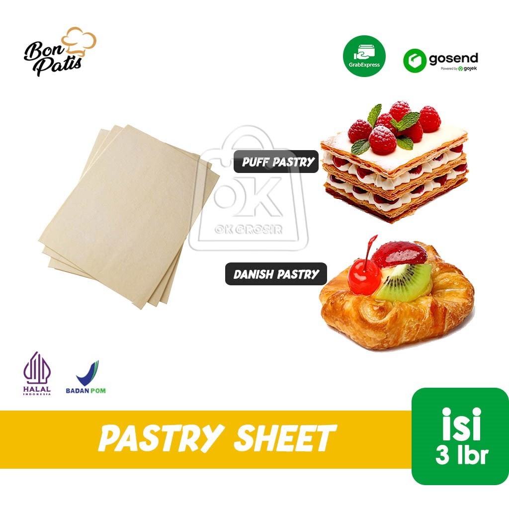 Pastry Sheet Frozen Bonpatis Puff / Danish / Danish Butter Pastry Repack isi 3lbr (KHUSUS INSTANT)