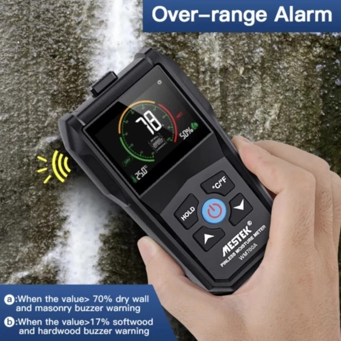 Pinless Moisture Meter Mestek WM700A Wood Concrete MC Tester Tembok