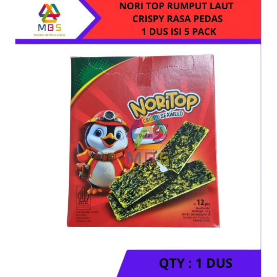 

NORITOP SEAWEED CRISPY RASA PEDAS SNACK CEMILAN RUMPUT LAUT RASA PEDAS 1 DUS ISI 5 BOX X 12