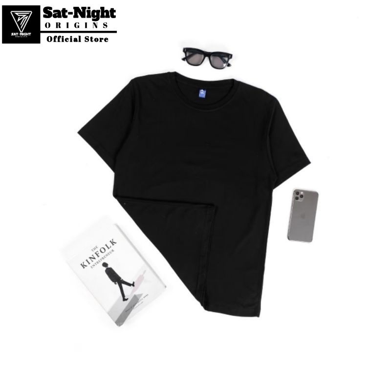 SATNIGHT - Baju Kaos Polos Hitam Depan Belakang Lengan Pendek Pria Dan Wanita Bandung Cotton Combad 