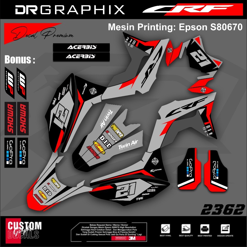 PREMIUM DECAL STIKER HONDA CRF 150L CRF 250 FULL BODY COSTUM DESAIN TERBARU kode CRF-1