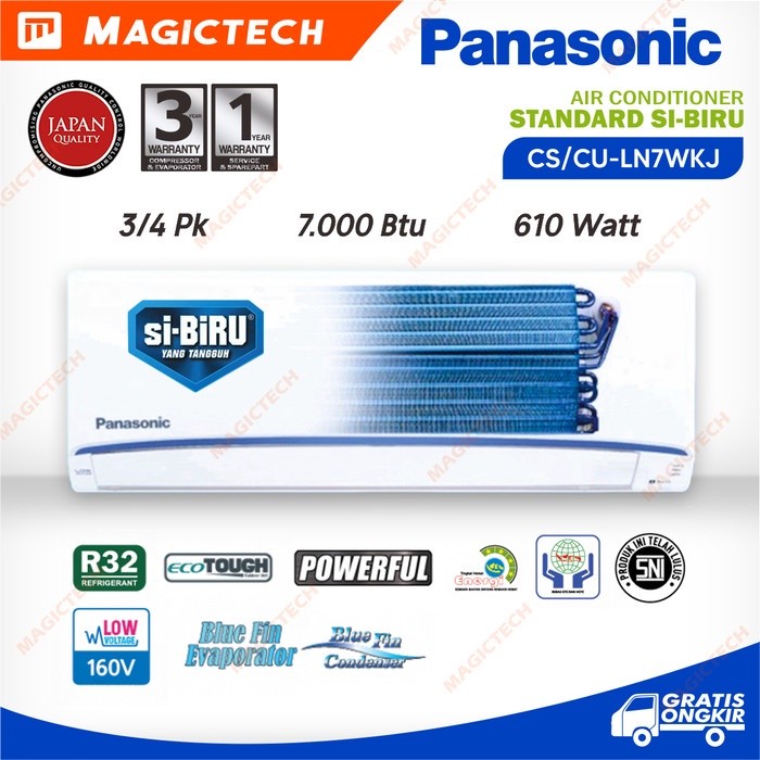 AC PANASONIC 3/4 PK (0.75 PK) CS/CU-LN7WKJ / 7WKJ SI-BIRU LOW VOLTAGE