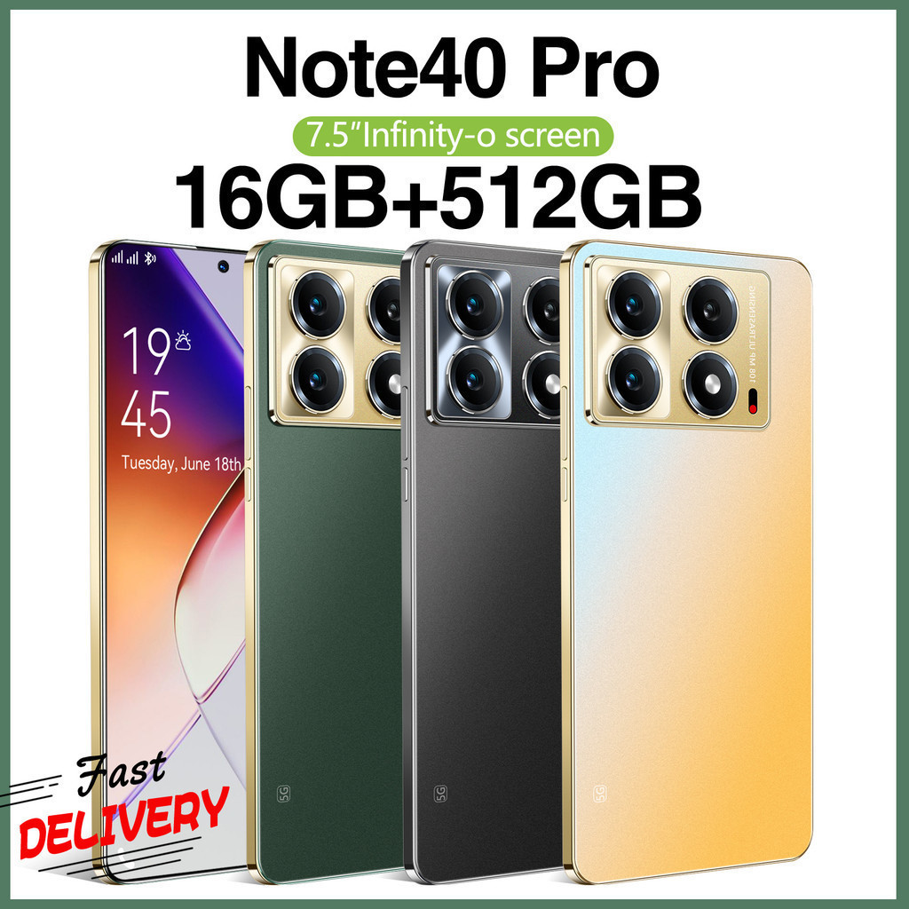 Note 40 Pro 5G 2024 NFC 4G RAM 16+512GB ROM HD 7.5 inci Dual Card SIM Android 13 Smartphone murah cu