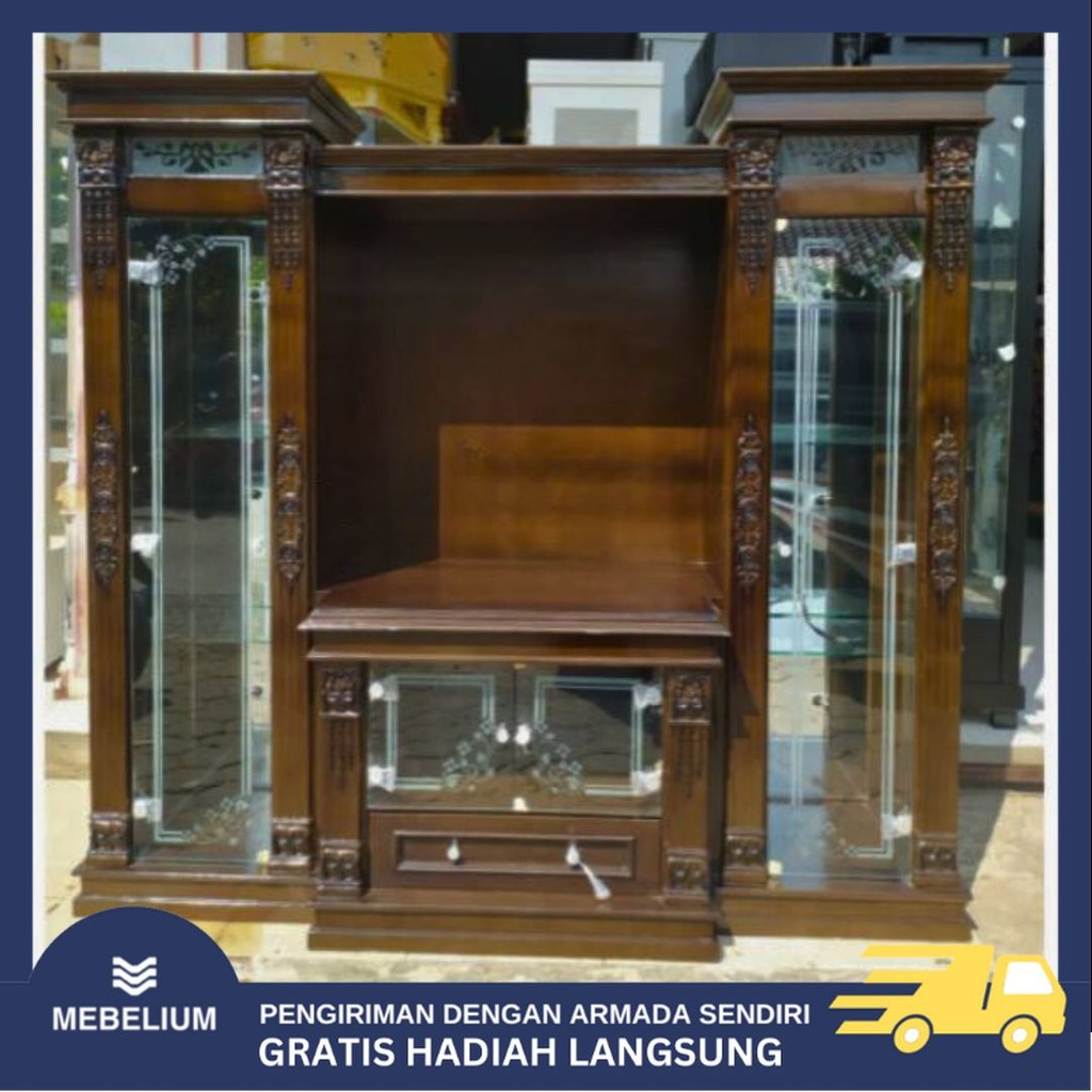 [ORI] Lemari TV Kayu Klasik | Lemari Pajangan Retro Kayu Solid Bloktik