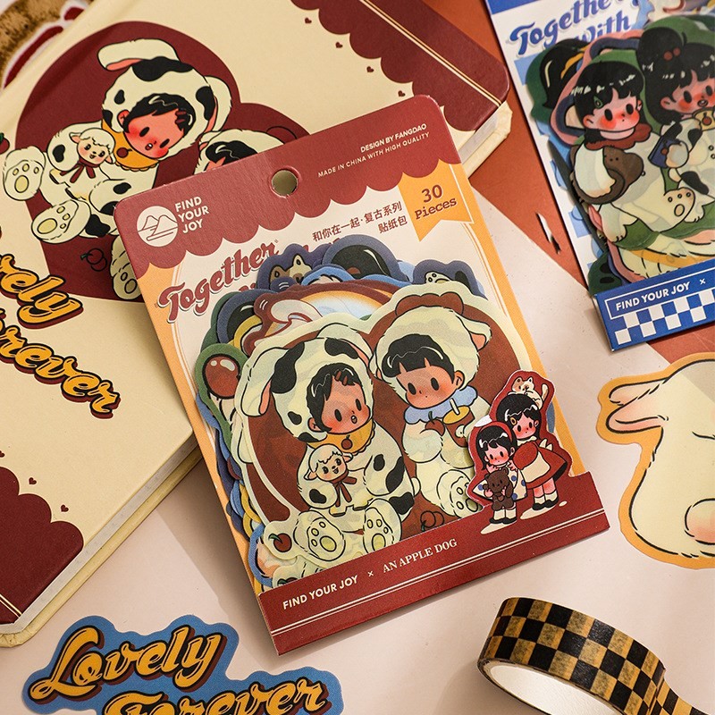

30 Pcs Together With You Vintage Style Stationery Sticker Set For Gift Packing Scrapbooking Album Planner Journal Arts