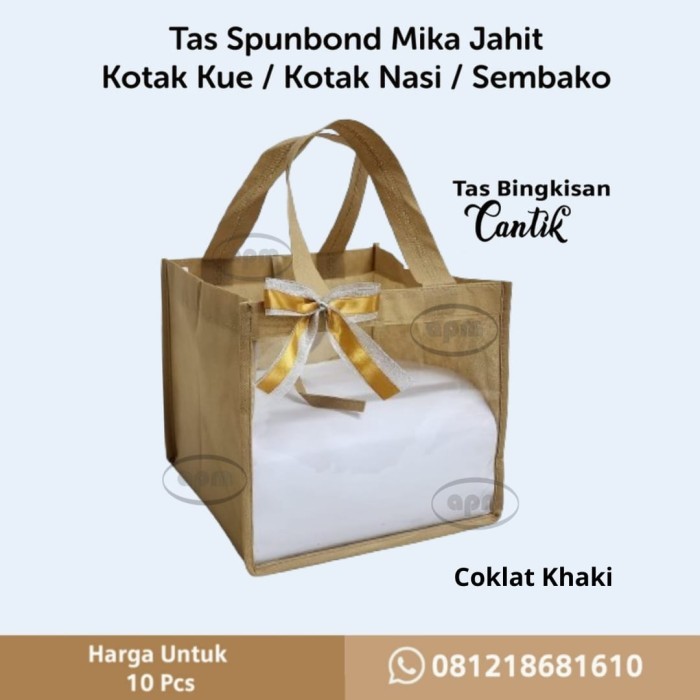 

PROMO!! - Tas Spunbond Mika Jahit Kotak Kue / Kotak Nasi / Sembako - 20x20x20, Coklat Muda