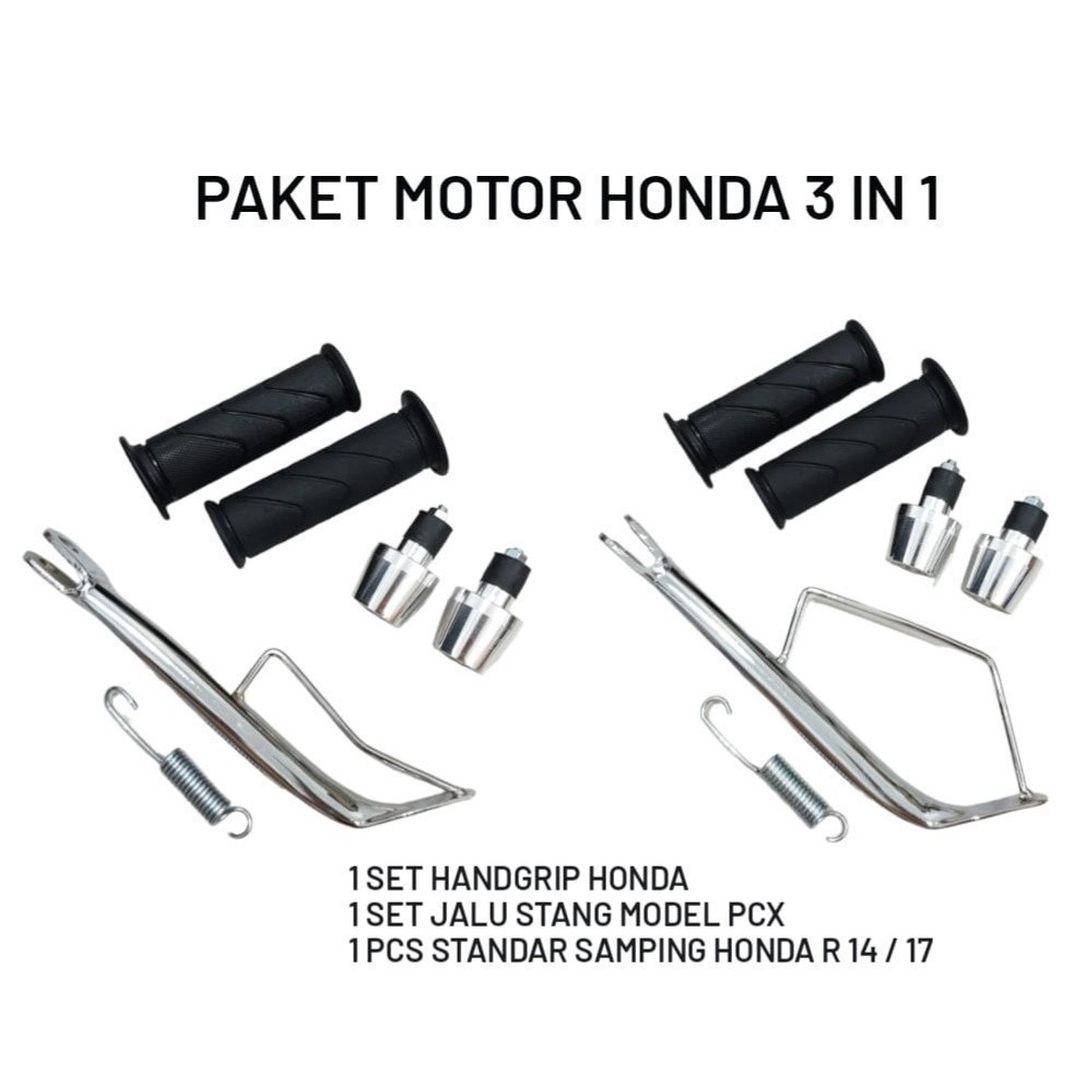 PAKET MURAH !! 3IN1 HANDGRIP HONDA ORIGINAL + JALU STANG CHROME FULL ALUMINIUM ANTI KARAT + STANDAR 
