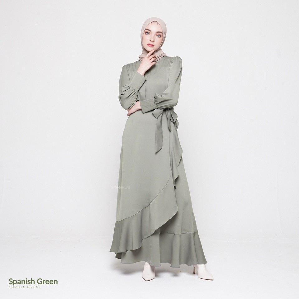 Sophia Dress (Sage Green) - Dress Kondangan Daily Dress Busui Friendy Korean Style Gamis Wanita Musl