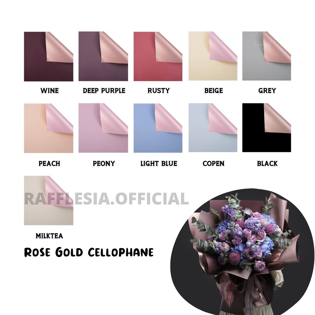 

[5 LEMBAR] Flower Wrapping Paper Bi Color Rose Gold Cellophane Kertas Bunga Korea