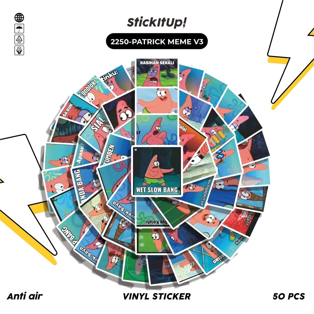 

COD✨ 50 Pcs Stiker PATRICK MEME V3 Lucu Anti Air Untuk Dekorasi Notebook Sepeda Skateboard Handphone DIY