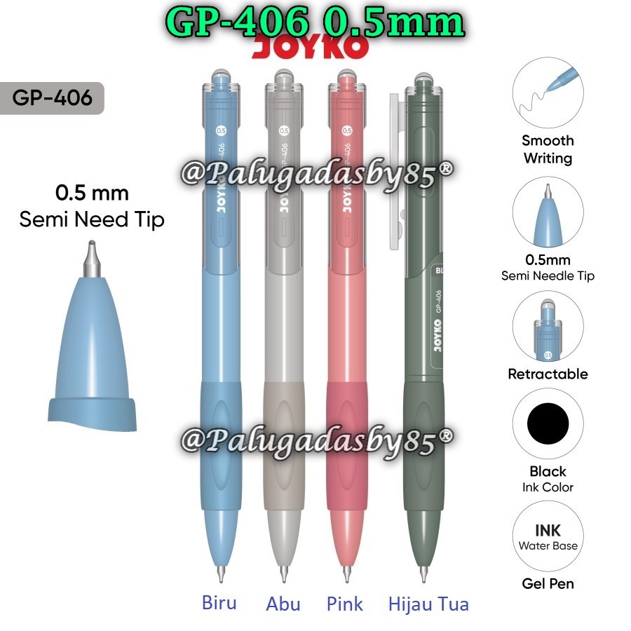 

(1 Biji) Gelpen JOYKO GP-406 0.5 Gel Pen Black / Gel Pen Pulpen Pena Joyko GP-406 0.5 mm