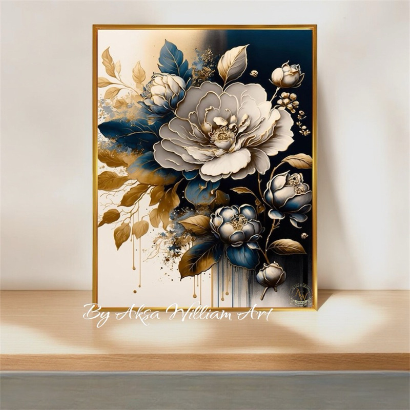 

lukisan dinding bunga black and gold aesthetic