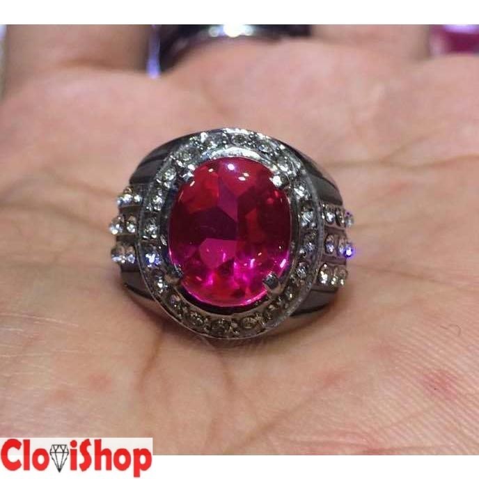 Cincin Titanium Batu Permata Ruby Catam Cutting Cabochon Small Size HQ