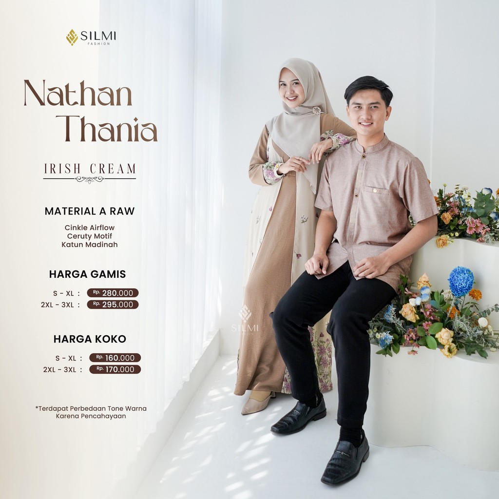 Baju Muslim Setelan Couple Pasangan Keluarga Kekinian Silmi Nathan Thania Irish Cream