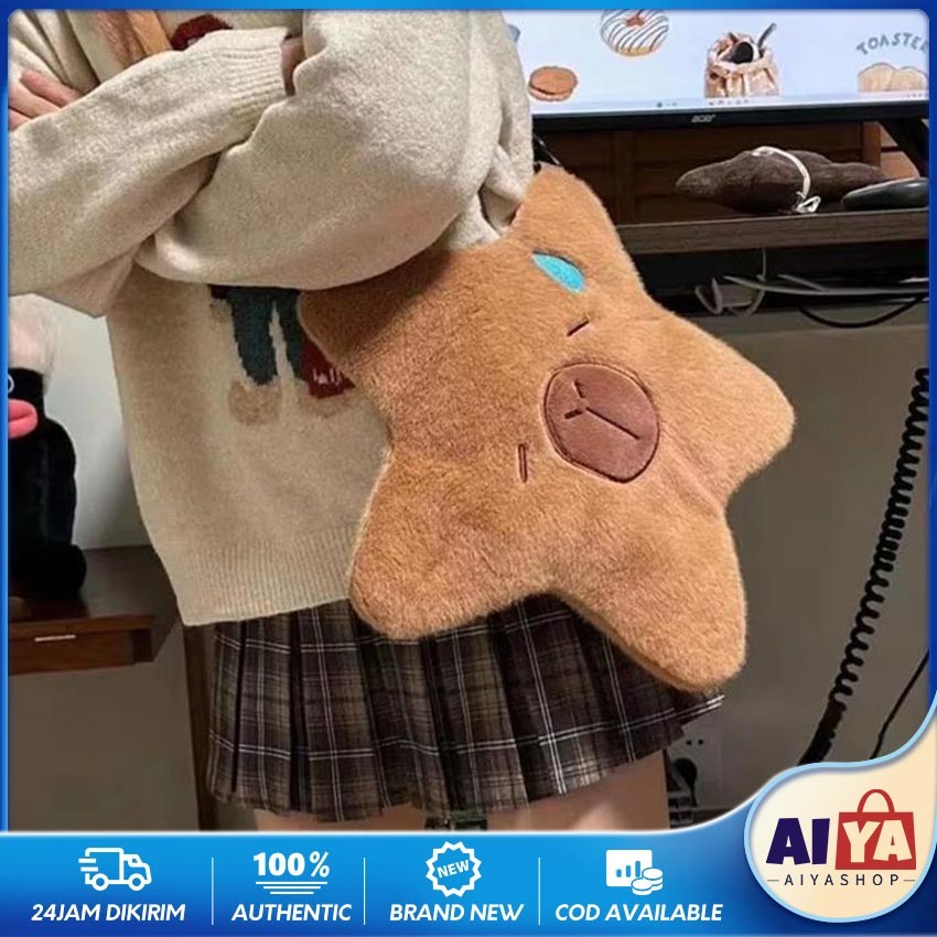 Tas Selempang Boneka Wanita Bulu Capybara / Selempang Bulu Lucu / Tas Boneka /Tas Bulu Boneka