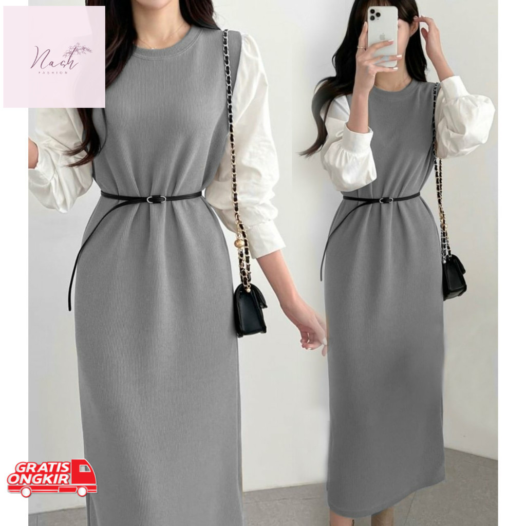 Dress Korea / Dress rajut tangan panjang/inner rajut dres premium/dres rajut style korea/Dres Rajut 
