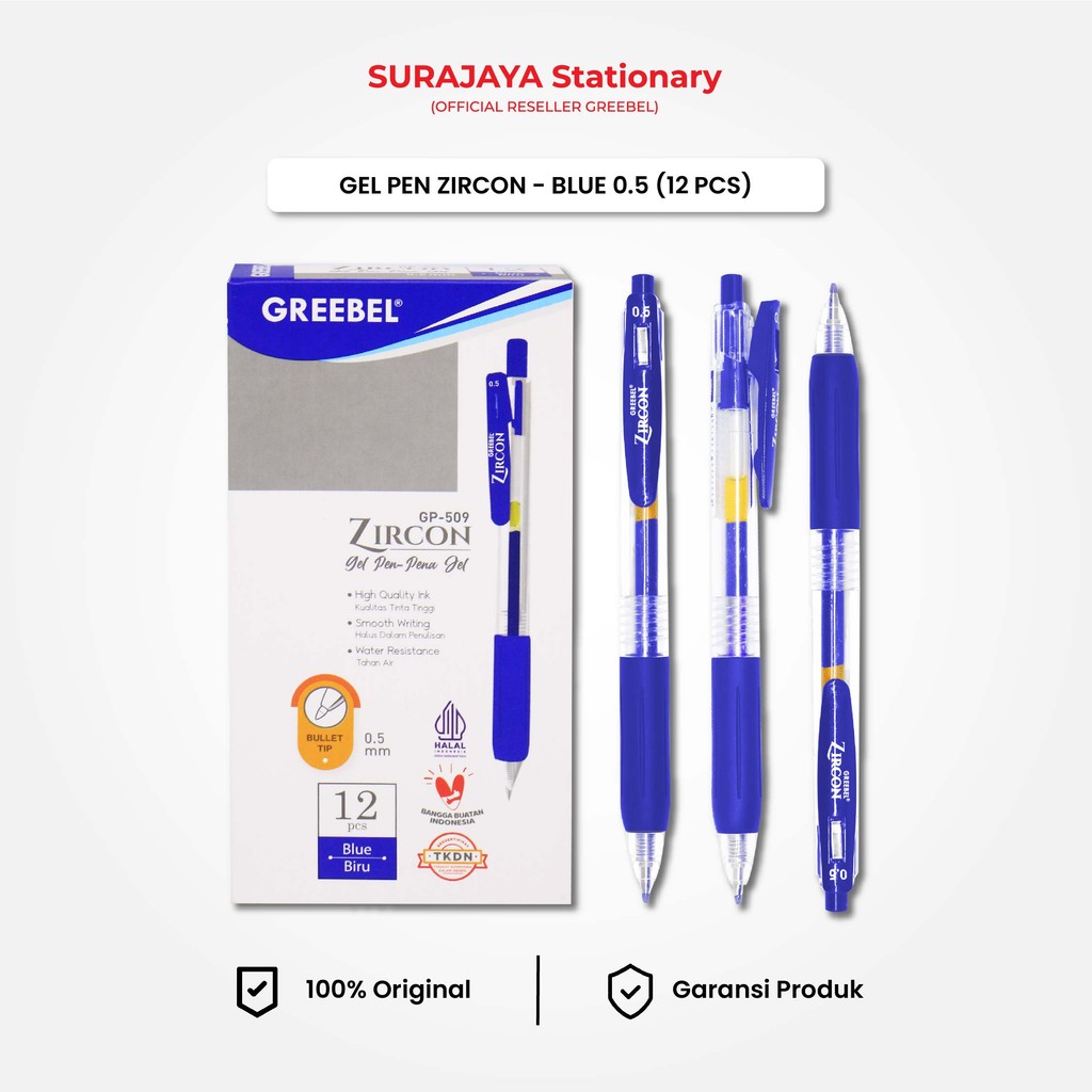 

Bolpen Pulpen Gel Greebel / Gel Pen GP-509 Zircon 0.5 Tinta Biru (12PCS/SET) Ballpen Pena Pulpen Cetek