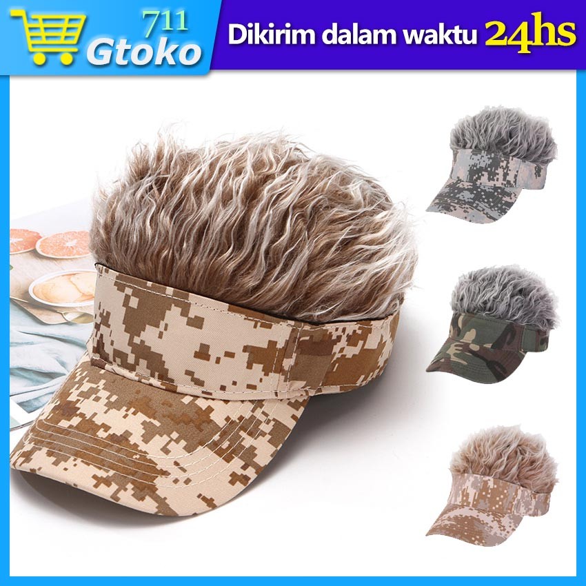 Wig Rambut Topi Baseball Pria Wanita Wig Rambut Palsu Warna Abu Abu Cosplay Kpop