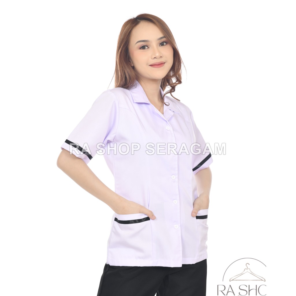 Kemeja Putih Kerja Wanita Tebal - Lengan Pendek - Seragam Dinas Profesional untuk Perawat & PNS